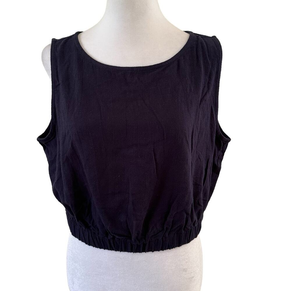Trendy Queen Women’s Linen Blend Sleeveless Top Blue L NWT